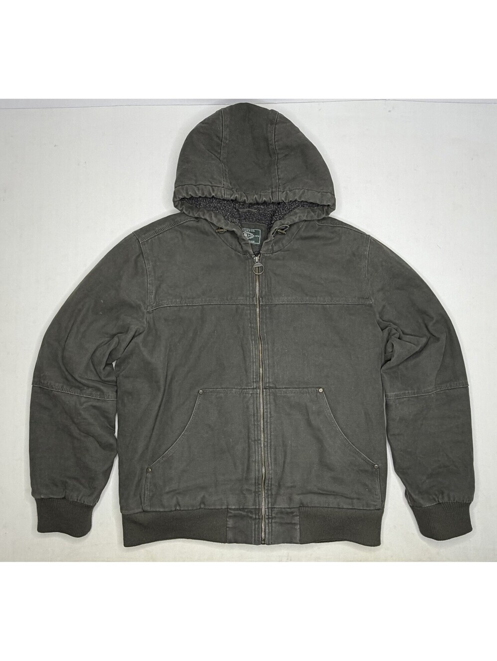 Men's G.H. Bass & Co. Large Olive Green Sherpa Lined Canvas Bomber Jacket P147
